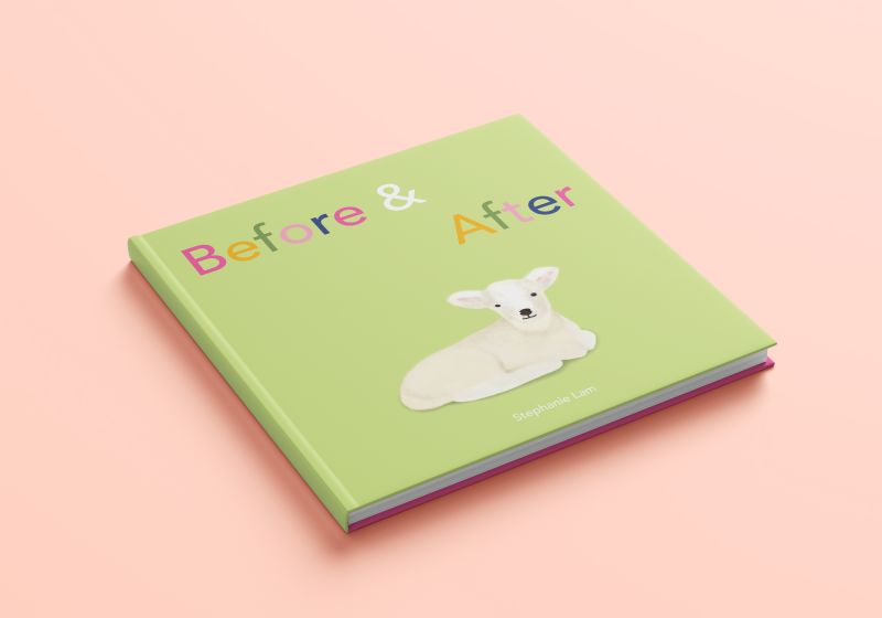 Cover of Steph Lam’s ‘Before & After’ book, created as part of her graphic design major.