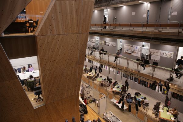 A photo from above of the atrium in the Glyn Davis building.