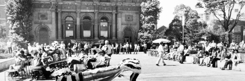 Students on campus at an outdoor event