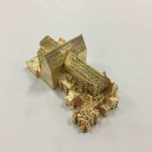 Speculation on a World Monument, 2016. Gold leaf, biodegradable 3D printed Cathedral ruin by Danielle Mileo.