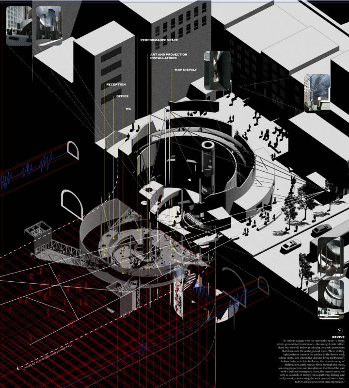 Render from Bella's thesis The Art of Darkness showing a proposed tunnel beneath Melbourne