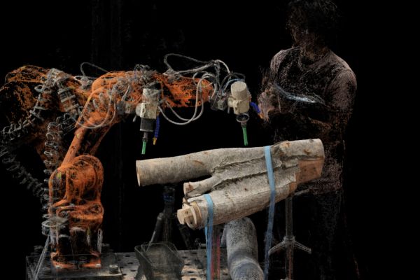 Point cloud 3D scan of robotic milling of timber