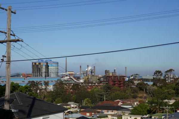 View of Port Kembla Steelworks from Cringila; illustrating the proximity of the suburb of Cringila where many migrants lived in the post-war period. [Photo Mirjana Lozanovska 2019]