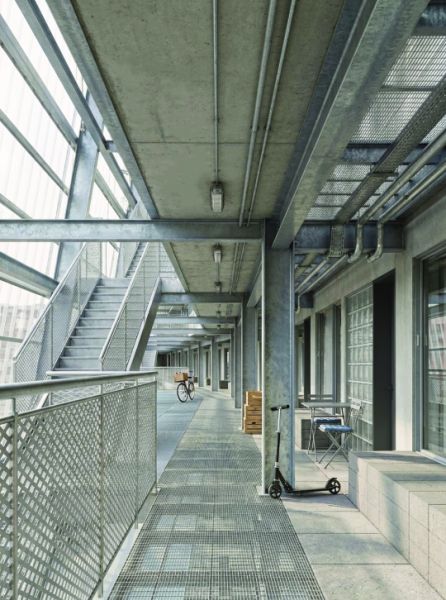 Render of a housing block corridor