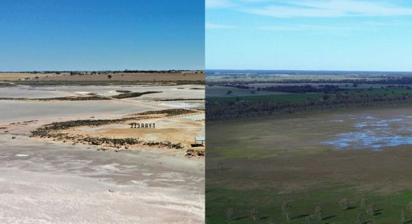 Two photos side by side of two lakes.