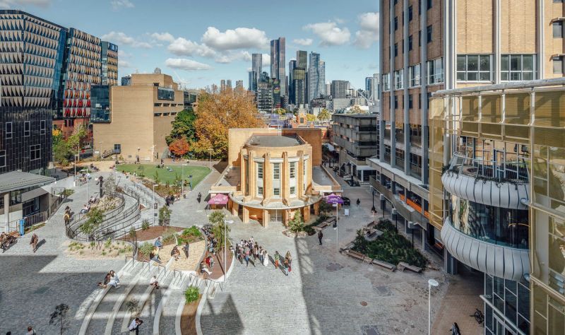 A photograph of the student precinct at the University of Melbourne's Parkville campus