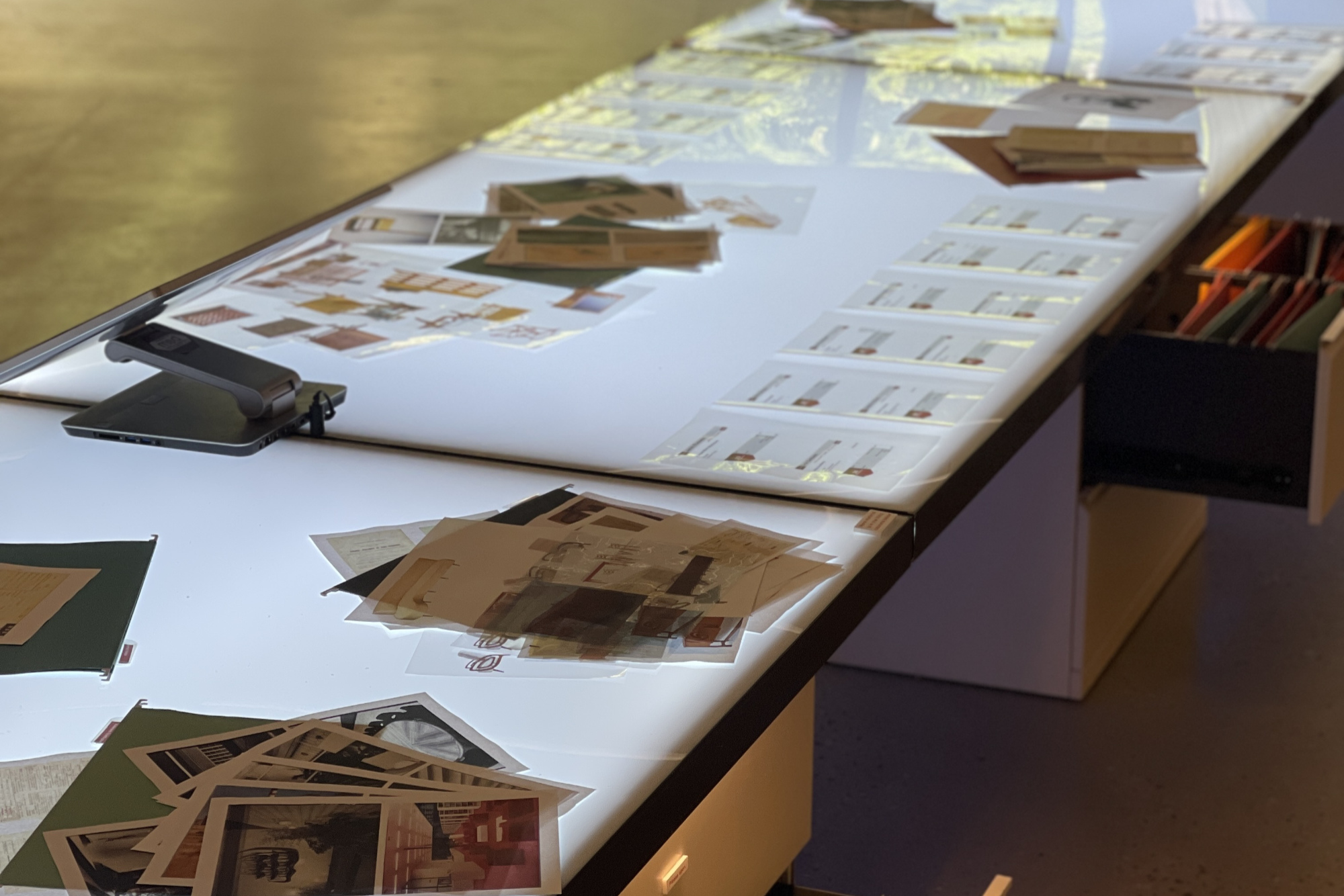 A close up view of a lightbox with photos