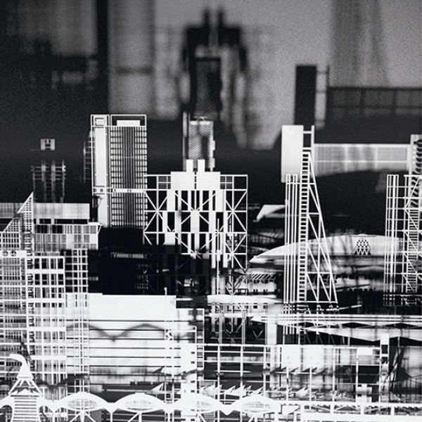 A black and white photo of model of London