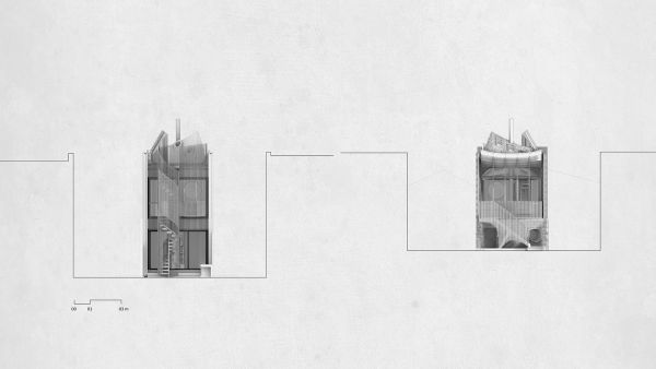 Diagram showing two houses, one elevated and one not