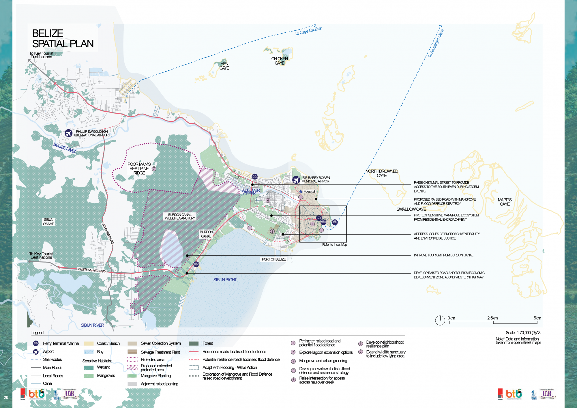 A map showing a planning and adaptation strategy for Belize City, Belize. 