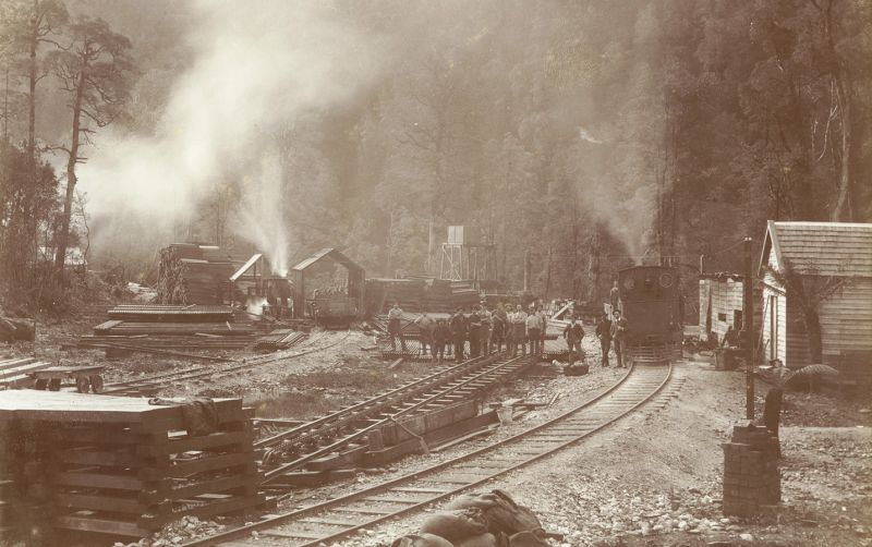Old image of building a railway through Teepookana