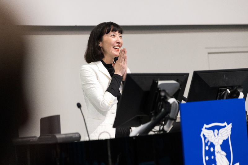 Sarah Mineko Ichioka delivering a keynote address