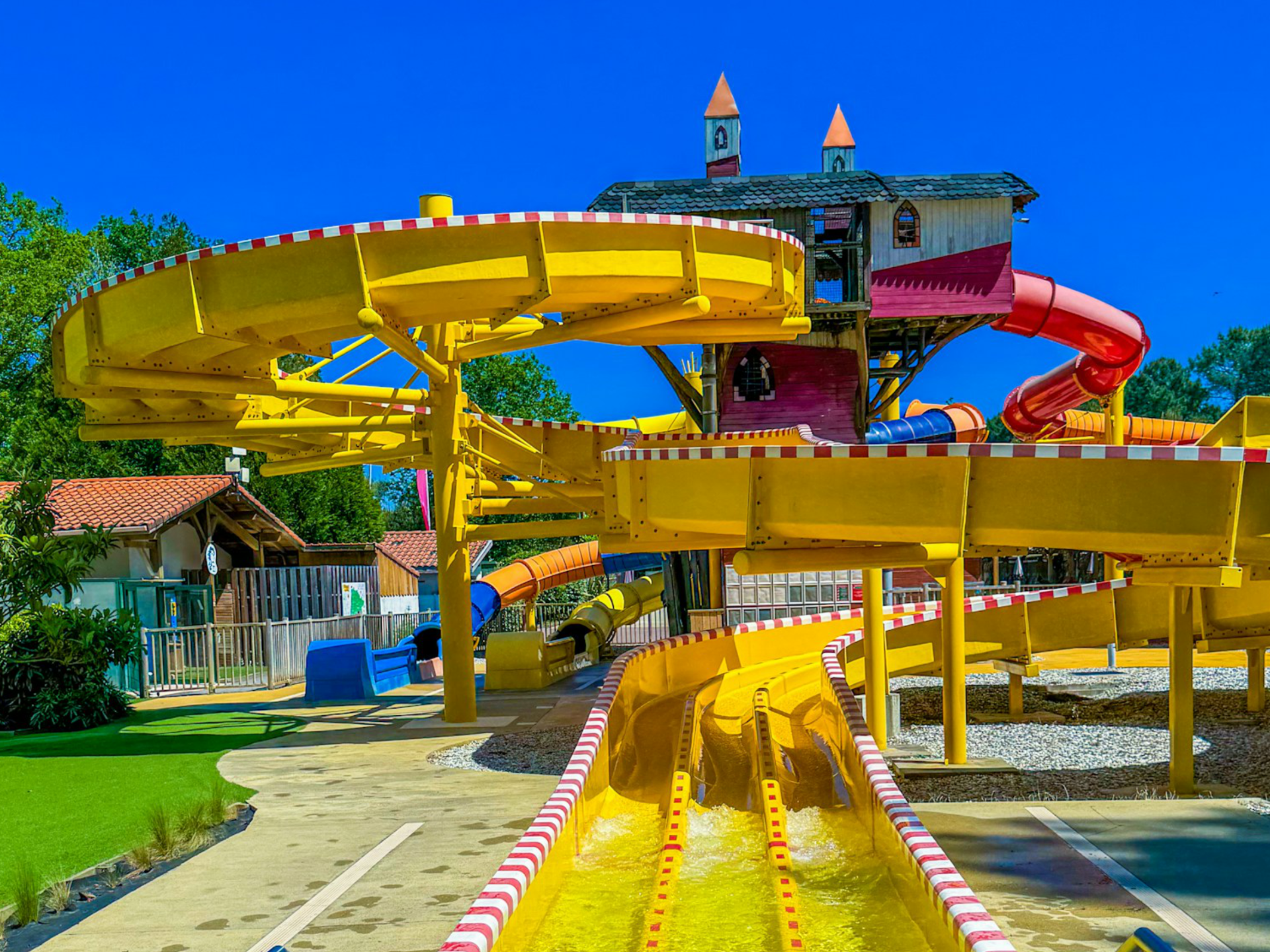 Colourful waterpark slides