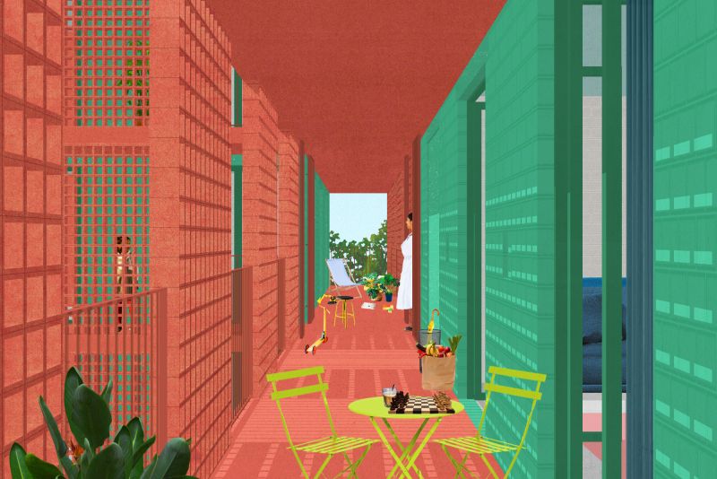 Architectural drawing in bright colours