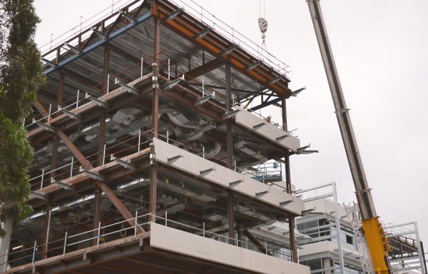 The precast concrete façades.