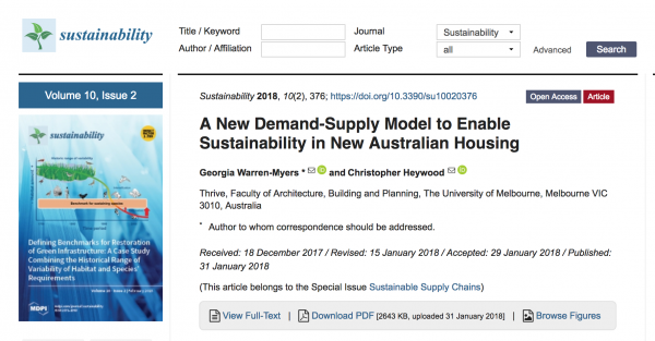 A New Demand-Supply Model to Enable Sustainability in New Australian Housing