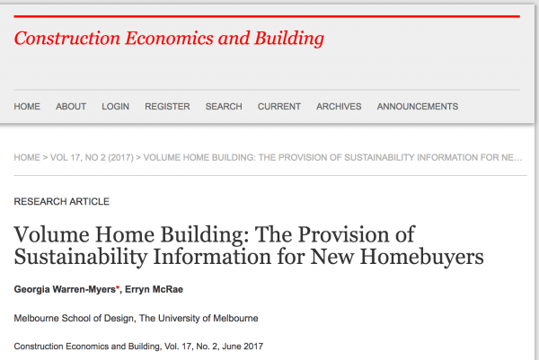 Volume Home Building: The Provision of Sustainability Information for New Homebuyers