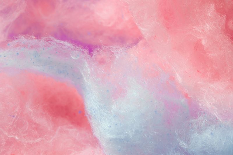 A cloud of blue, purple and pink fairy floss