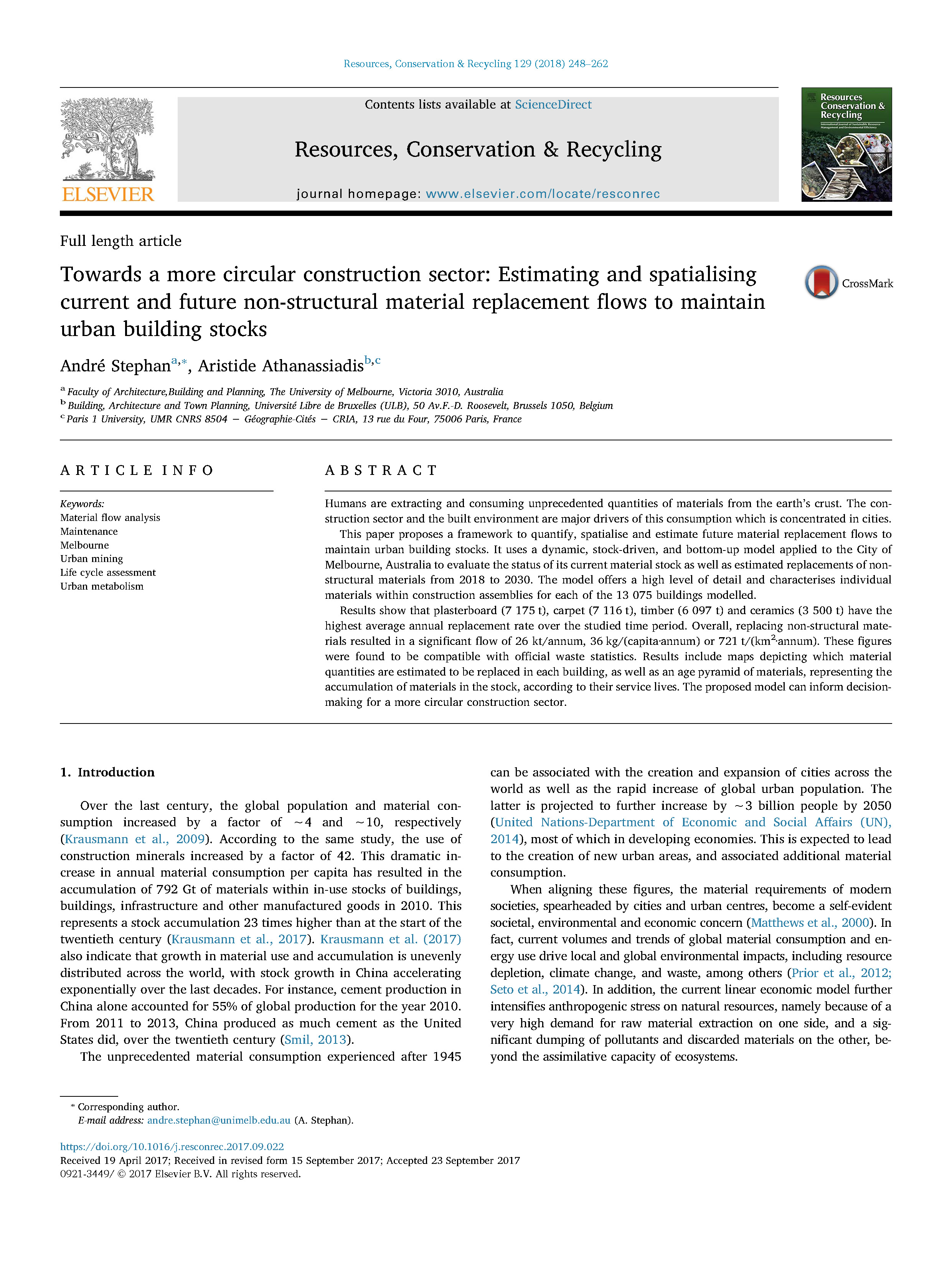 Towards a more circular construction sector: Estimating and spatialising current and future non-structural material replacement flows to maintain urban building stocks